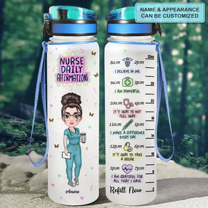 Personalized Water Tracker Bottle-Birthday Gift For Nurse-Nurse Daily Affirmation