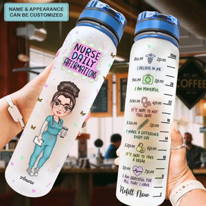 Personalized Water Tracker Bottle-Birthday Gift For Nurse-Nurse Daily Affirmation
