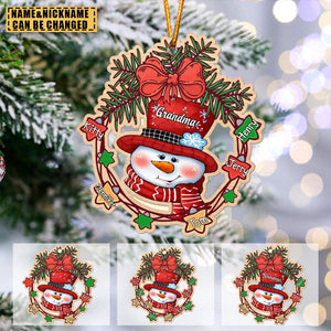 Nana Snowman Christmas Lights Kids Personalized Wooden Ornament