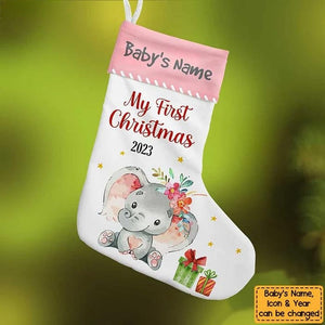 Elephant Baby First Christmas Personalized Stocking