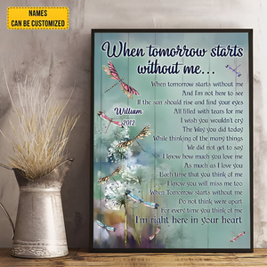 When Tomorrow Starts Without Me Canvas, Memorial Canvas, Poem Canvas, Dragonfly Canvas