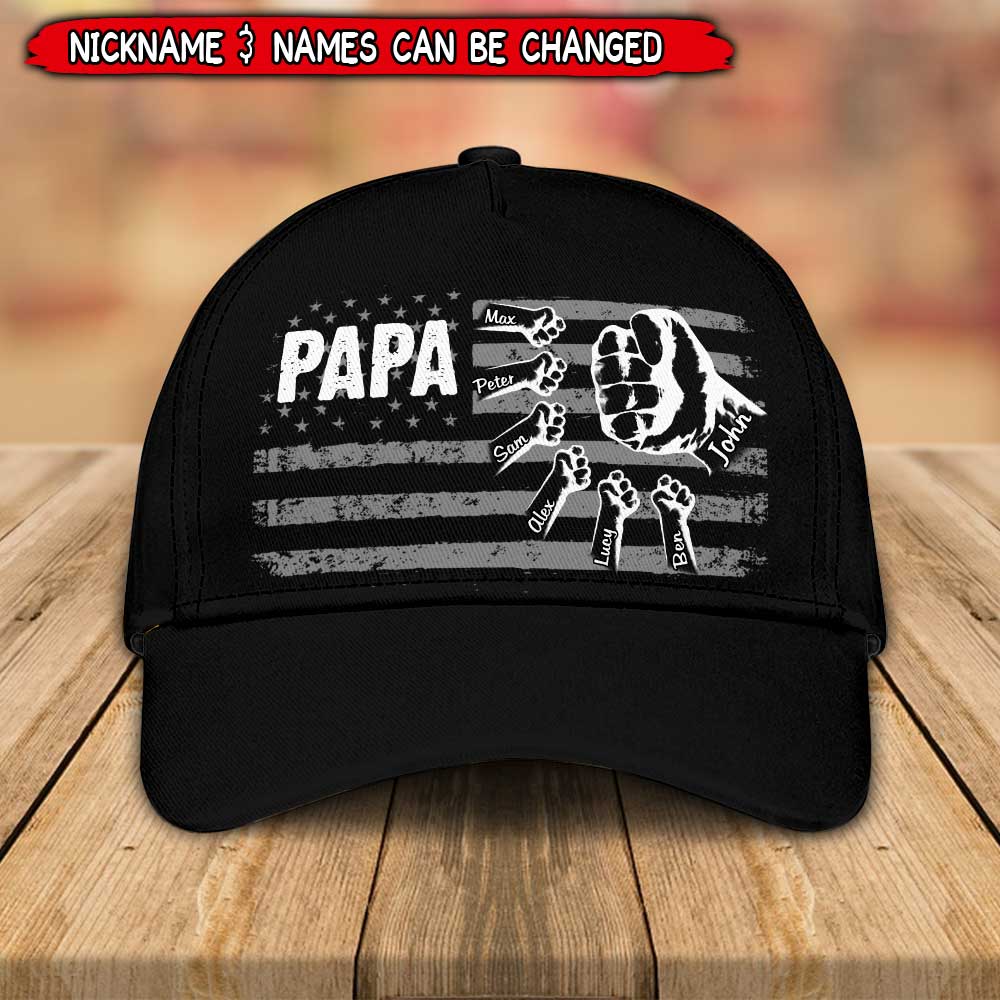Independence‘’s Day Gift Personalized Grandpa with Grandkids Hand to Hands Cap