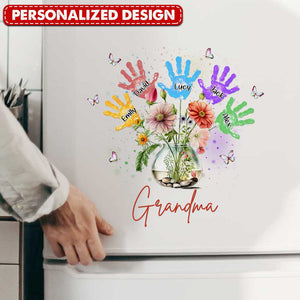 Grandma Flower Handprint Kids Personalized Sticker