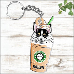 Puppuccino Cute Dog Coffee Personalized Acrylic Keychain Gift for dog lovers