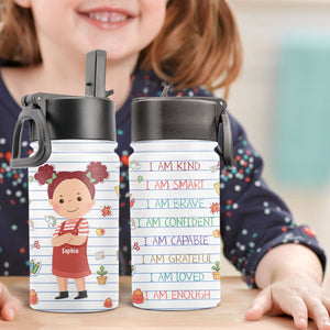 Smart Loved Brave Confident - Personalized Kids Water Bottle With Straw Lid