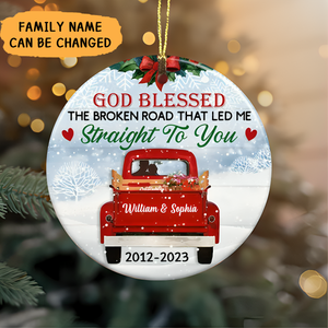 Love Couple Red Truck Christmas Circle Acrylic Ornament