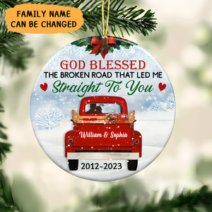 Love Couple Red Truck Christmas Circle Acrylic Ornament