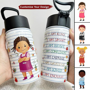 Smart Loved Brave Confident - Personalized Kids Water Bottle With Straw Lid