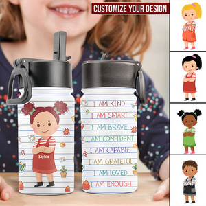 Smart Loved Brave Confident - Personalized Kids Water Bottle With Straw Lid