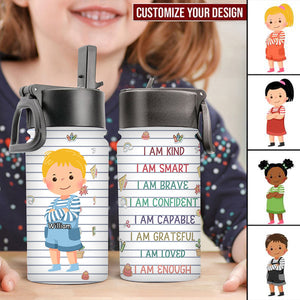 Smart Loved Brave Confident - Personalized Kids Water Bottle With Straw Lid