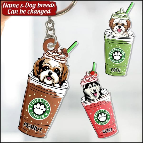 Puppuccino Cute Dog Coffee Personalized Acrylic Keychain Gift for dog lovers