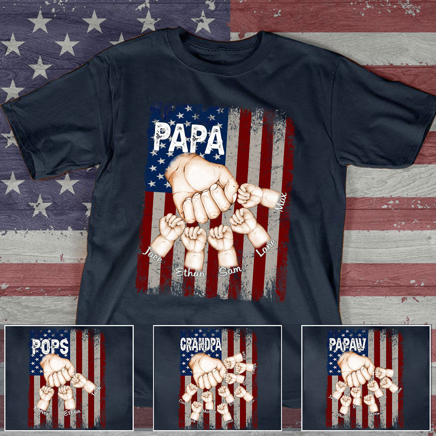 Papa Hand Flag With Kids Father's Day Gift T-Shirt